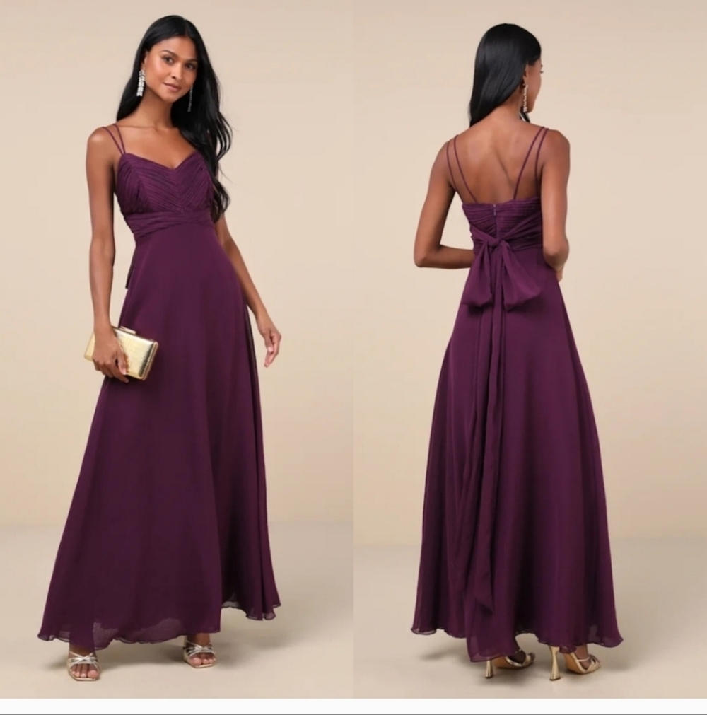 Lulus Admirable Grace Dark Plum Chiffon pleated Maxi Sz M